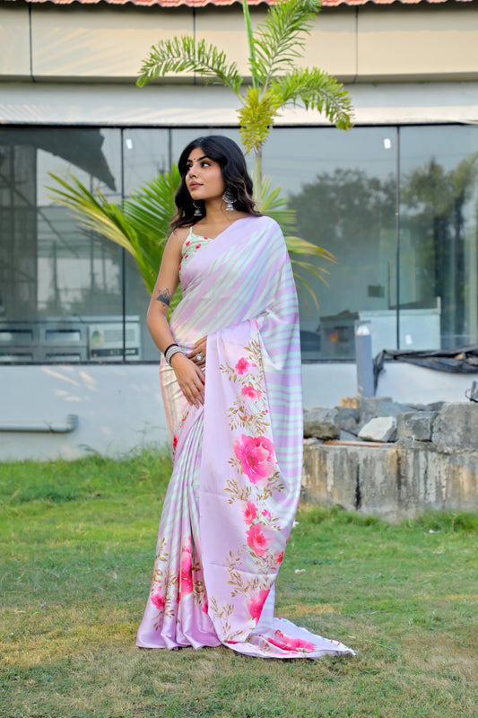 Floral Satin Saree Vibrance in Every Drape