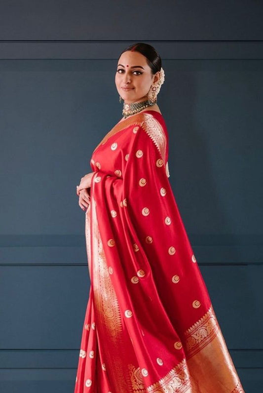 Classic Red Soft Lichi Silk Saree with Rich Pallu & Jacquard Weave