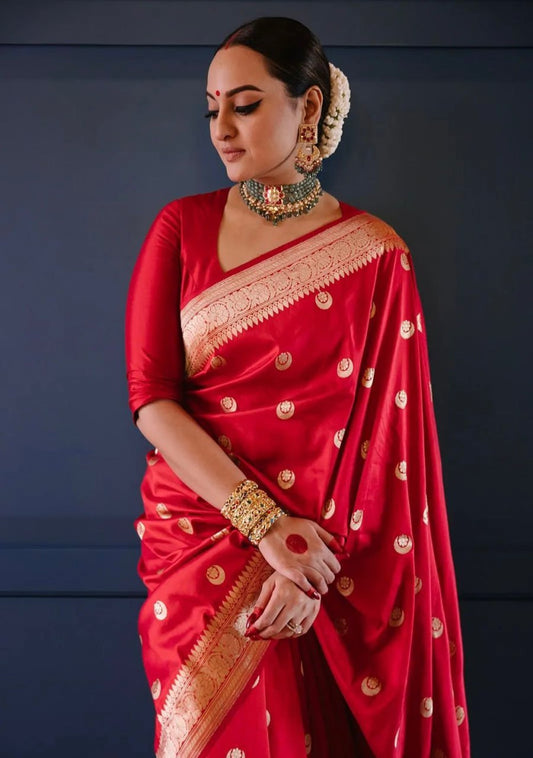 Classic Red Soft Lichi Silk Saree with Rich Pallu & Jacquard Weave