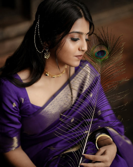 Royal Amethyst Charm with Golden Heritage Weave Saree