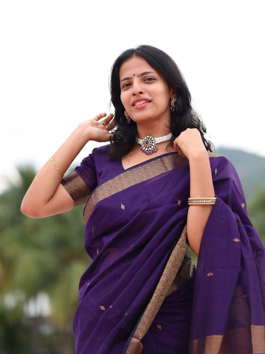 Mystical Violet Elegance in Traditional Handwoven Silk