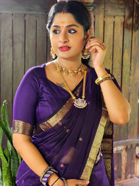 Timeless Orchid Splendor Saree with Golden Brocade Detailing