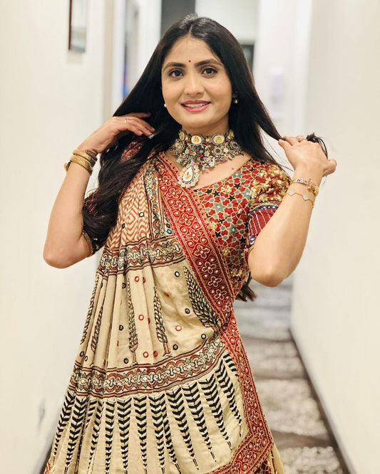 Designer Printed Butter Silk Lehenga Choli