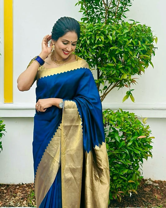 Midnight Blue Kanchipuram Silk Saree with Gold Zari Border