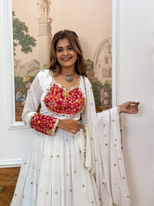 Mirror Embroidered Georgette Lehenga Set