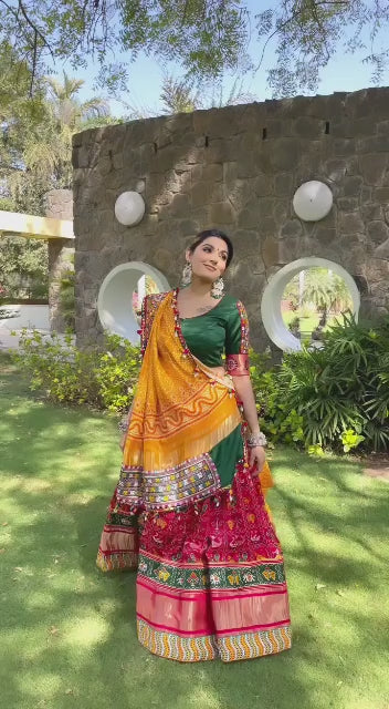 Designer Butter Silk Lehenga Choli Set Black Olive | Digital Print, Real Mirror Work (Copy)