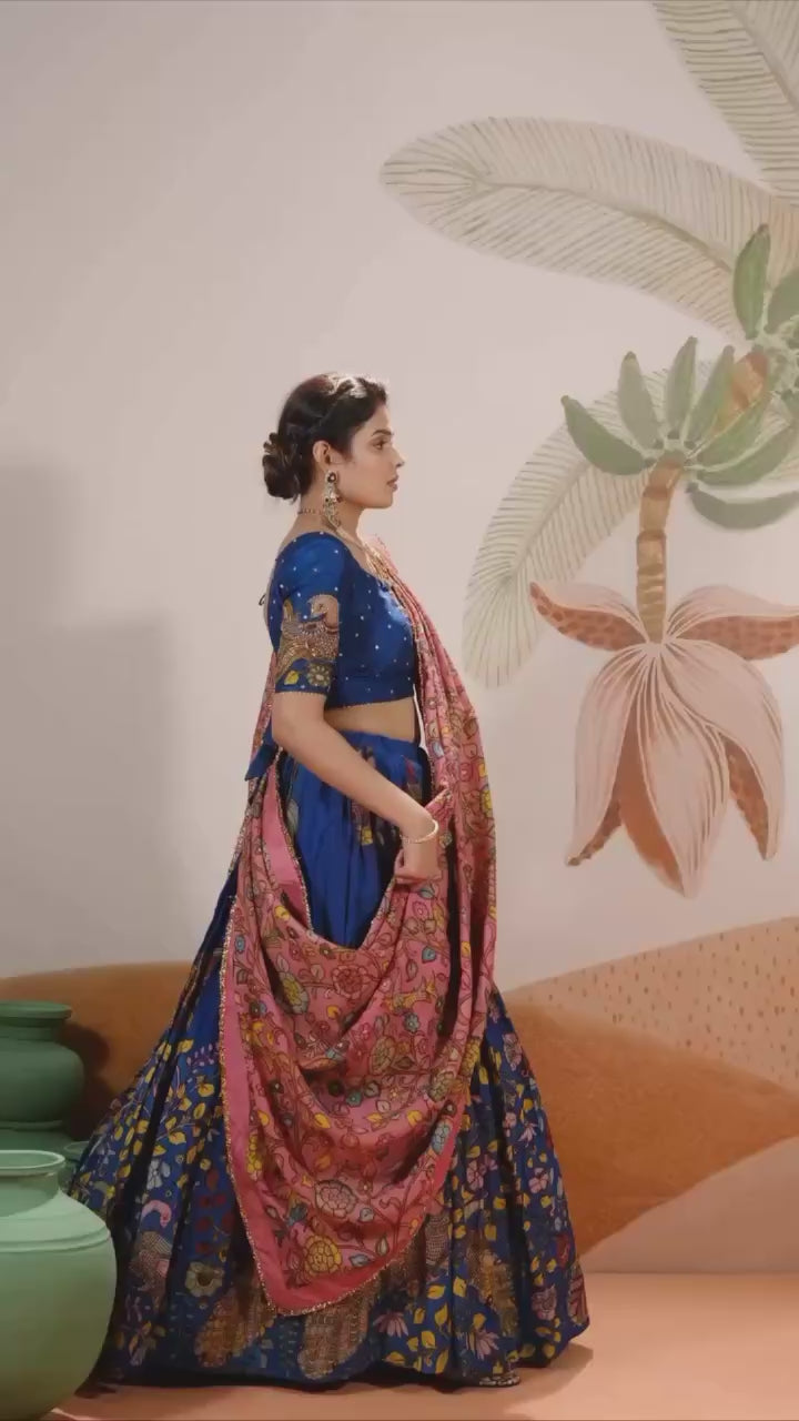 Chinon Kalamkari Print Lehenga Choli Set with Dupatta
