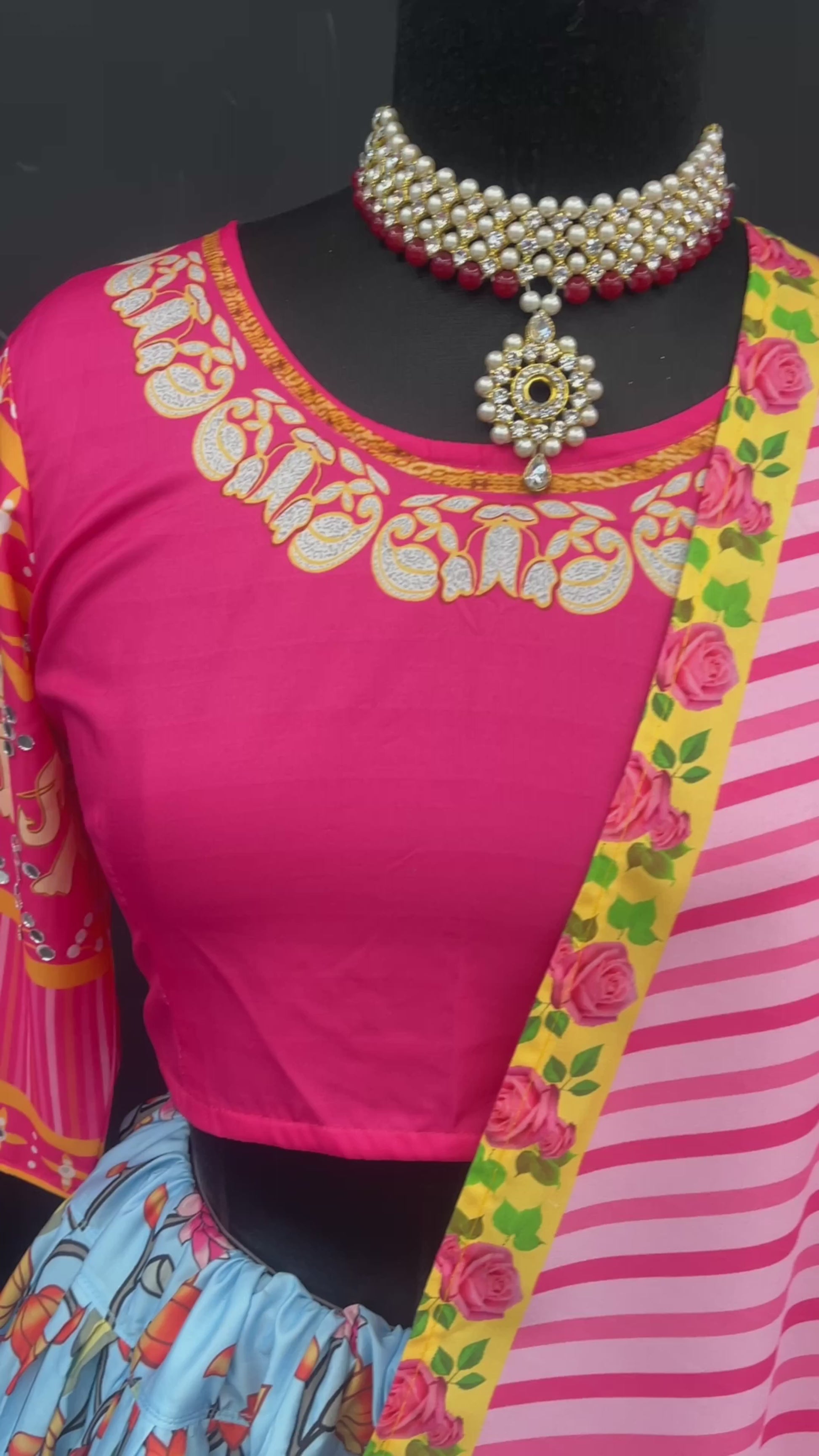 Designer Butter Silk Lehenga Choli Set Pink Multi | Digital Print, Real Mirror Work