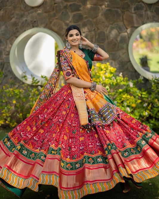 Designer Butter Silk Lehenga Choli Set Black Olive | Digital Print, Real Mirror Work (Copy)
