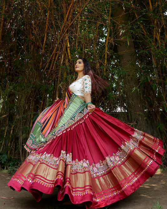 Designer Chinon Silk Lehenga Choli Set Black Multi | Digital Print, Real Mirror Work (Copy)