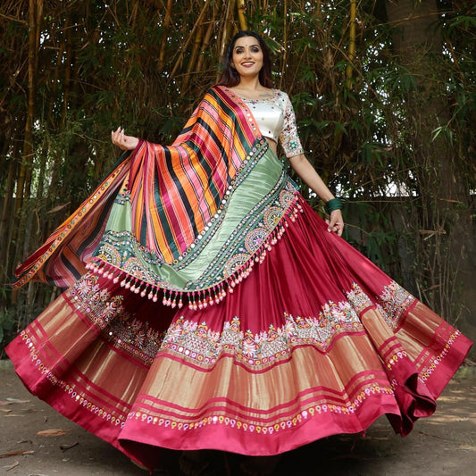 Designer Chinon Silk Lehenga Choli Set Black Multi | Digital Print, Real Mirror Work (Copy)