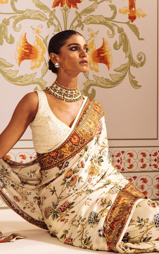 Noir Blossom Satin Saree