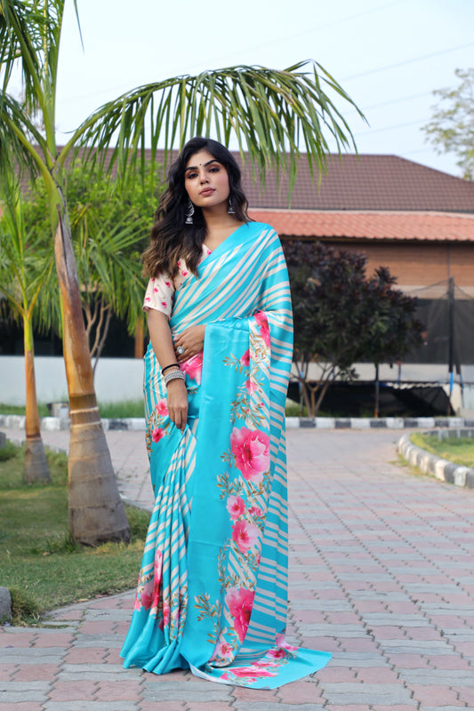 Floral Satin Saree Vibrance in Every Drape