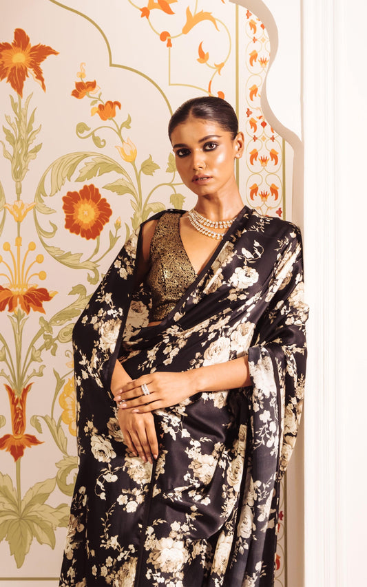 Luxe Floral Satin Saree