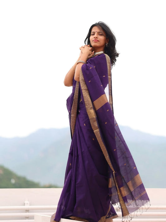 Mystical Violet Elegance in Traditional Handwoven Silk