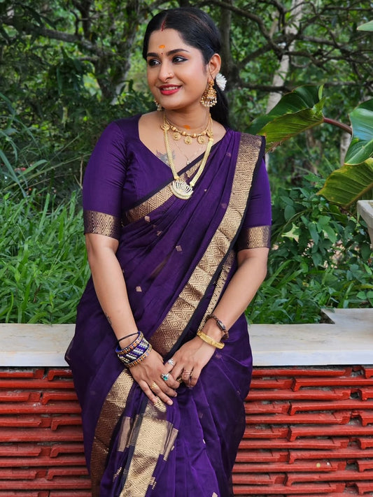 Timeless Orchid Splendor Saree with Golden Brocade Detailing