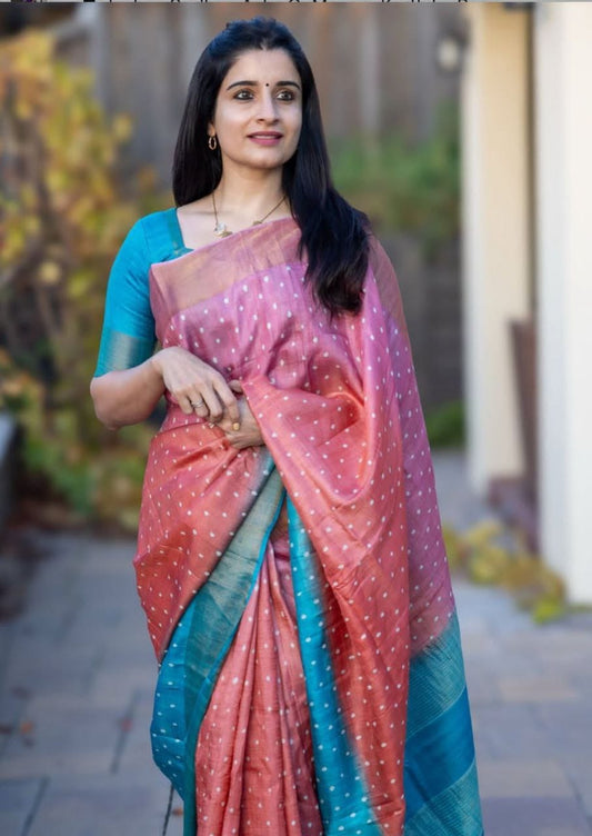 Graceful Linen Saree with Gold Zari Border & Digital Print