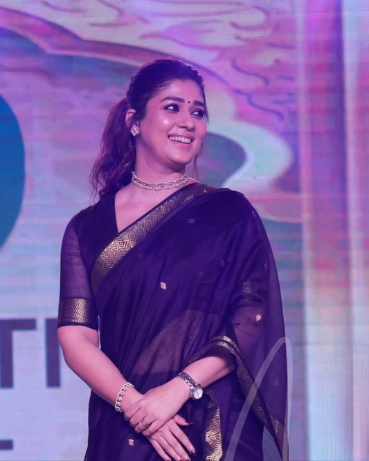 Purple Soft Cotton Silk Saree with Golden Jacquard Border
