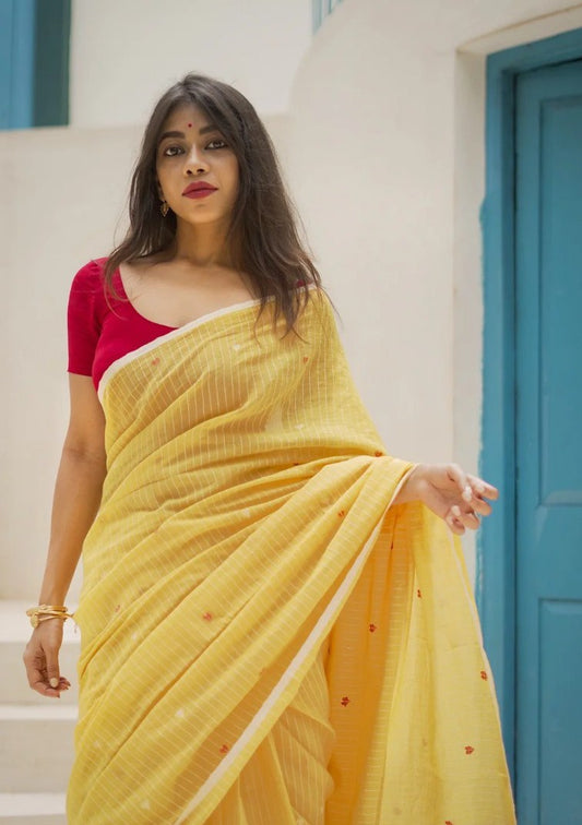 Yellow Soft Cotton Silk Saree with Elegant Jacquard Border