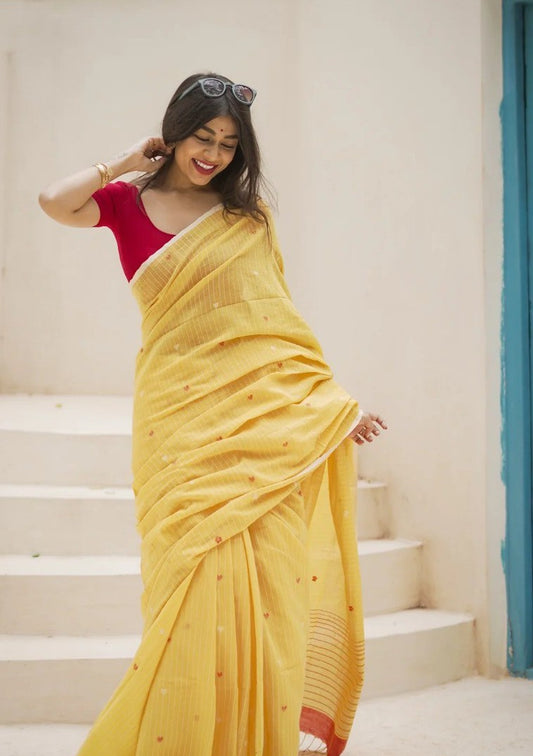 Yellow Soft Cotton Silk Saree with Elegant Jacquard Border