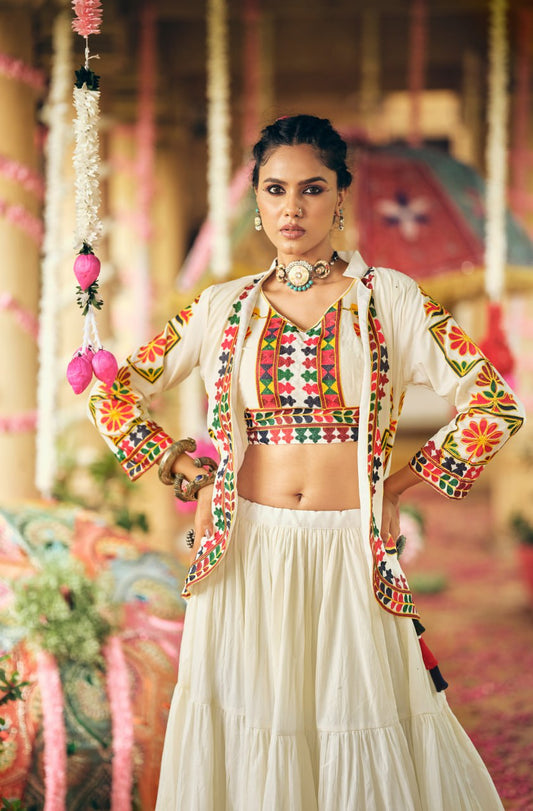 EXCLUSIVE DESIGNER LEHENGA, BLOUSE & KOTI SET