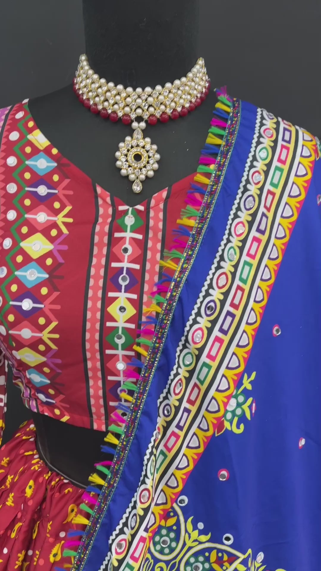 Designer Butter Silk Lehenga Choli Set Royal Blue Multi | Digital Print, Real Mirror Work