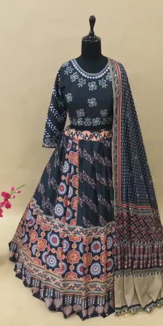 Noor Navratri – Designer Printed Butter Silk Lehenga Choli