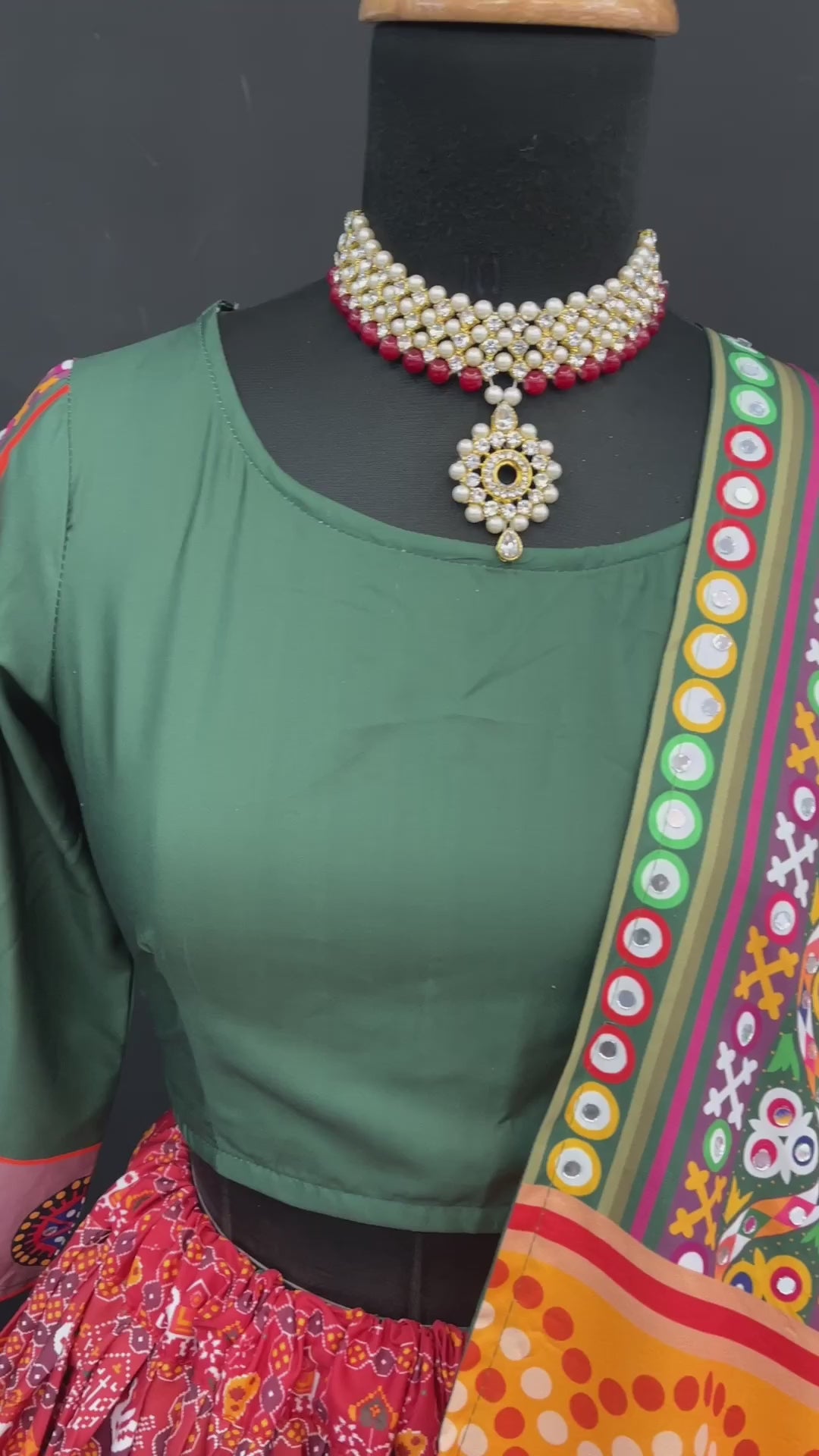 Designer Butter Silk Lehenga Choli Set Black Olive | Digital Print, Real Mirror Work (Copy)
