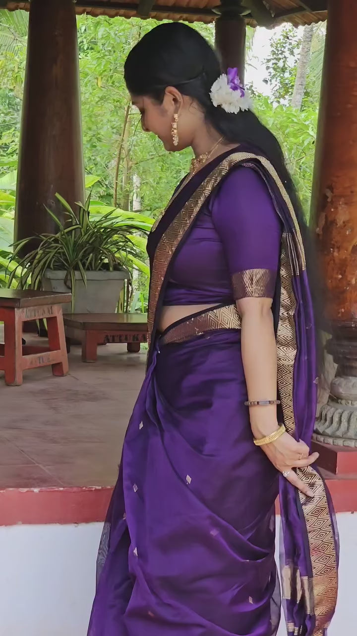 Timeless Orchid Splendor Saree with Golden Brocade Detailing