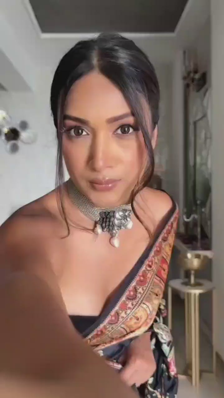 Noir Blossom Satin Saree