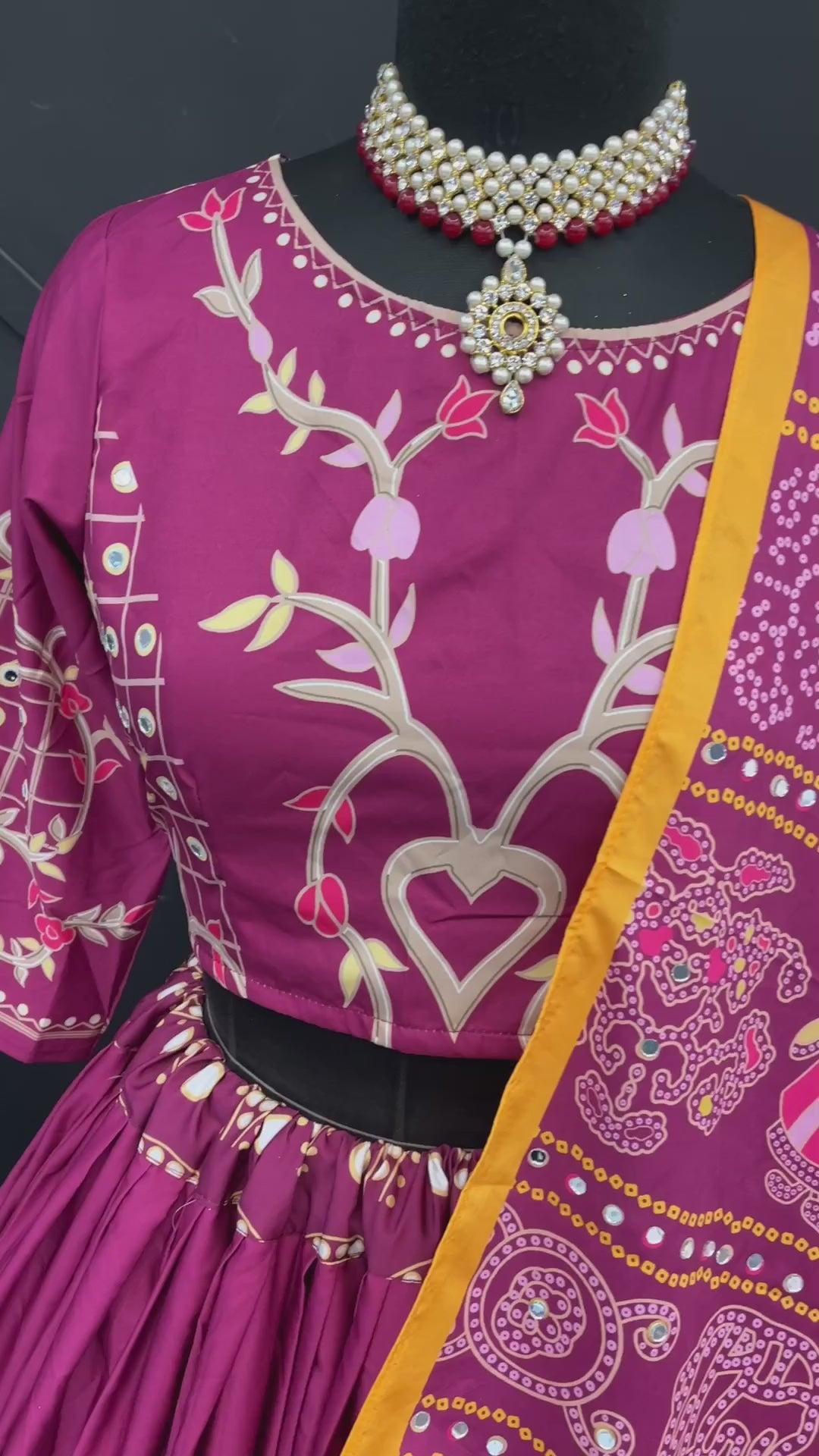 Designer Butter Silk Lehenga Choli Set Purple Multi | Digital Print, Real Mirror Work