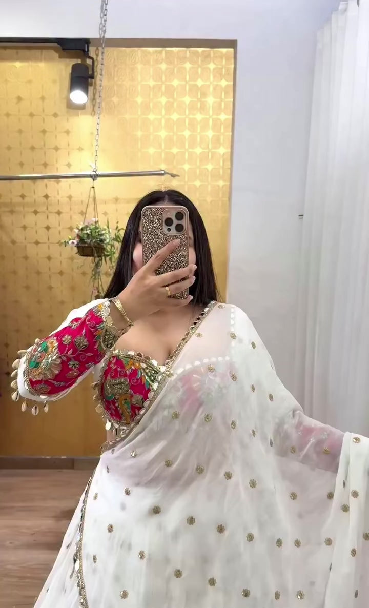 Mirror Embroidered Georgette Lehenga Set